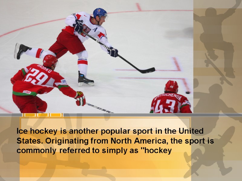 Ice hockey is another popular sport in the United States. Originating from North America,